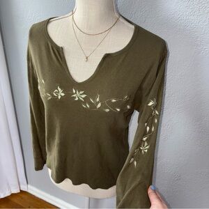 Vintage Abercrombie & Fitch Olive Green Long-Sleeve Floral Top